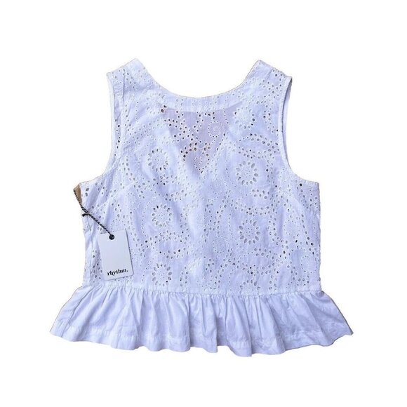 Rhythm Women's White Cotton Jungle Floral Eyelet Sleeveless Tank Top - Picture 6 of 16